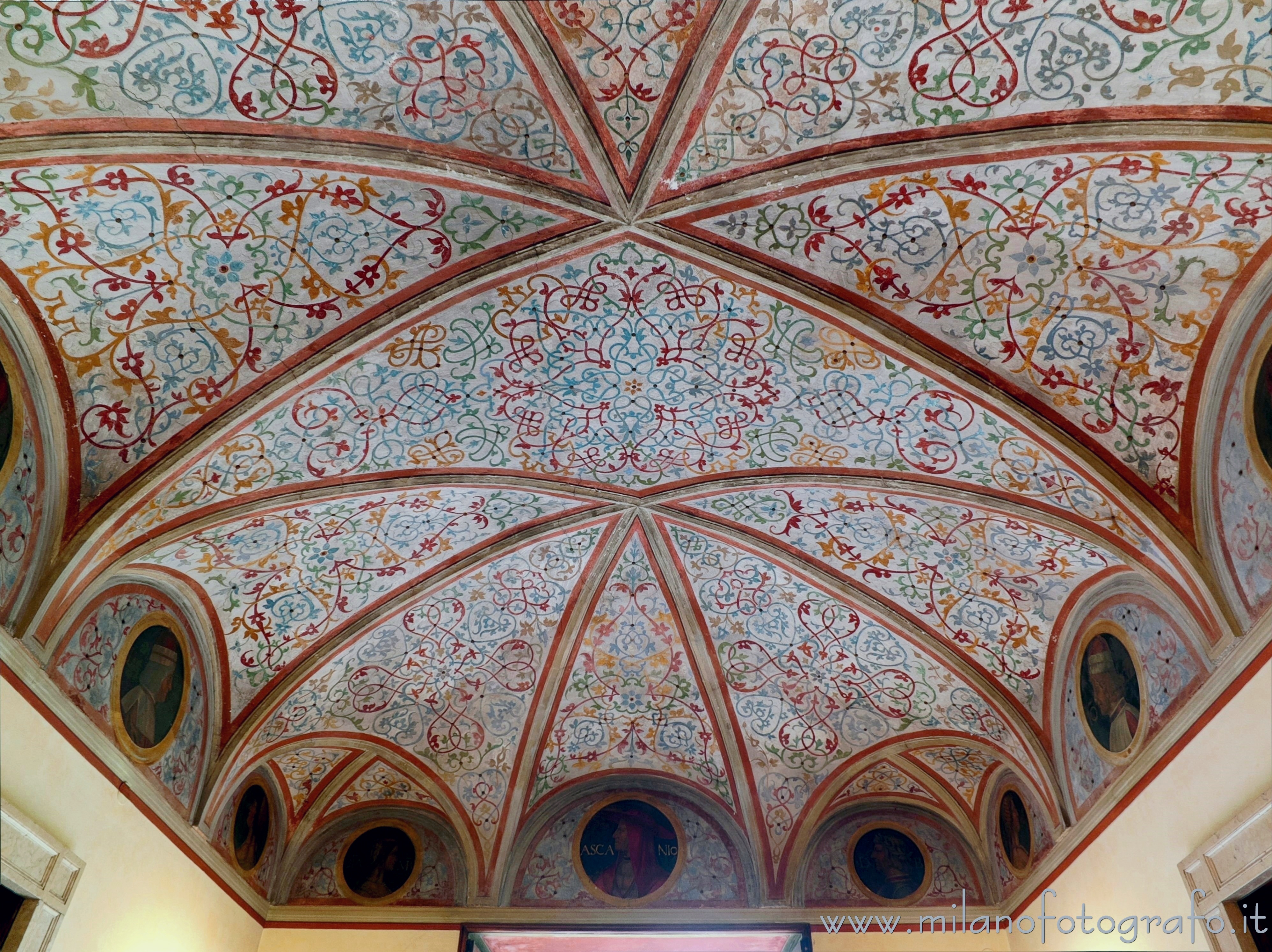 Milan (Italy) - Vault of the hall of portraits of House of the Atellani and Leonardo's vineyard